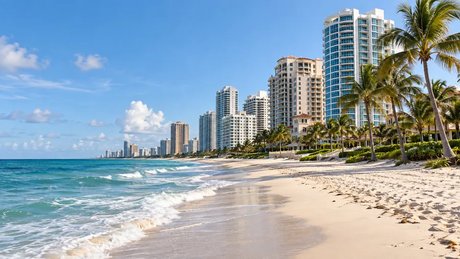Palm Beach shoreline with palm trees