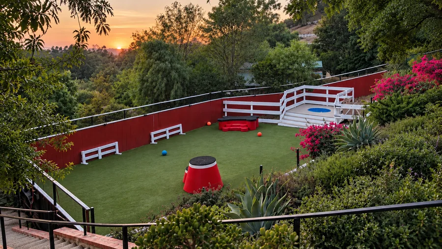 Terraced play yard at sunset
